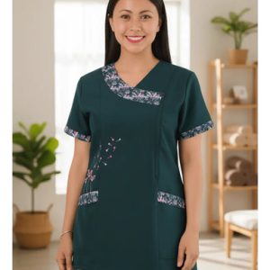 Delantal Profesora Educadora Modelo Jezabel Verde Oscuro Xl