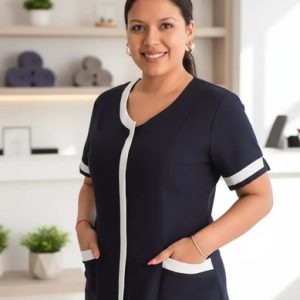 Delantal Profesora Educadora Modelo Lucia Azul Marino M
