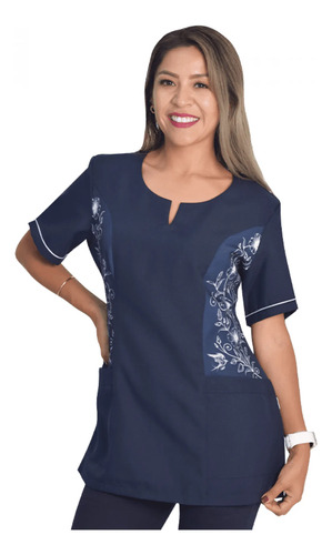 Delantal Profesora Educadora Modelo Encanto Azul Marino Xxl