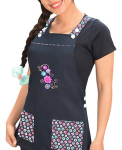 Pechera Jardinera De Educadora Modelo Floral Azul Marino L