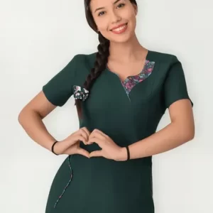 Delantal Profesora Educadora Modelo Corazon Verde Oscuro Xl